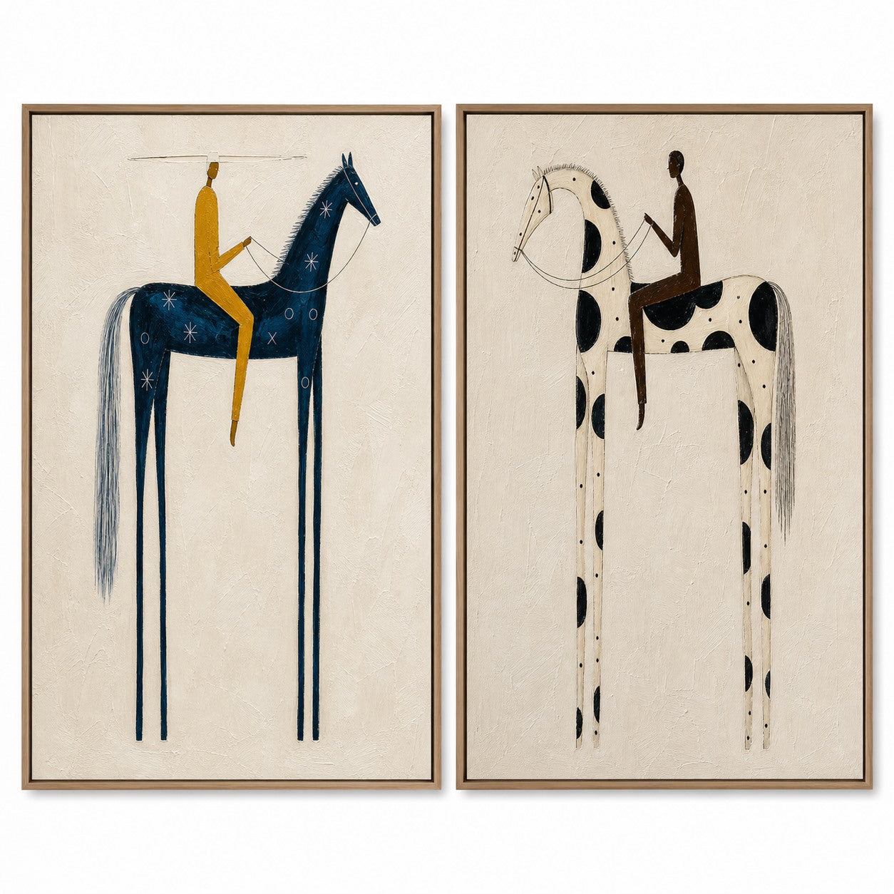 Twin Riders - Hand-Painted Western Horse Diptych Wall Art