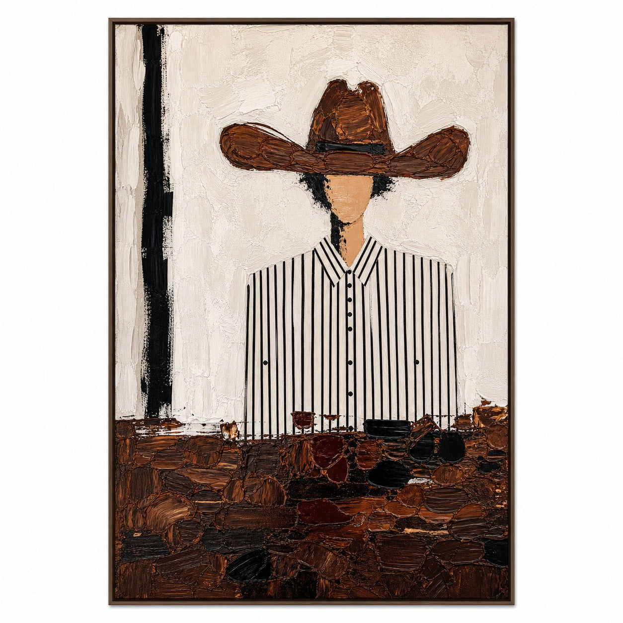 Striped Cowboy - Hand-Painted Western Portrait Wall Art