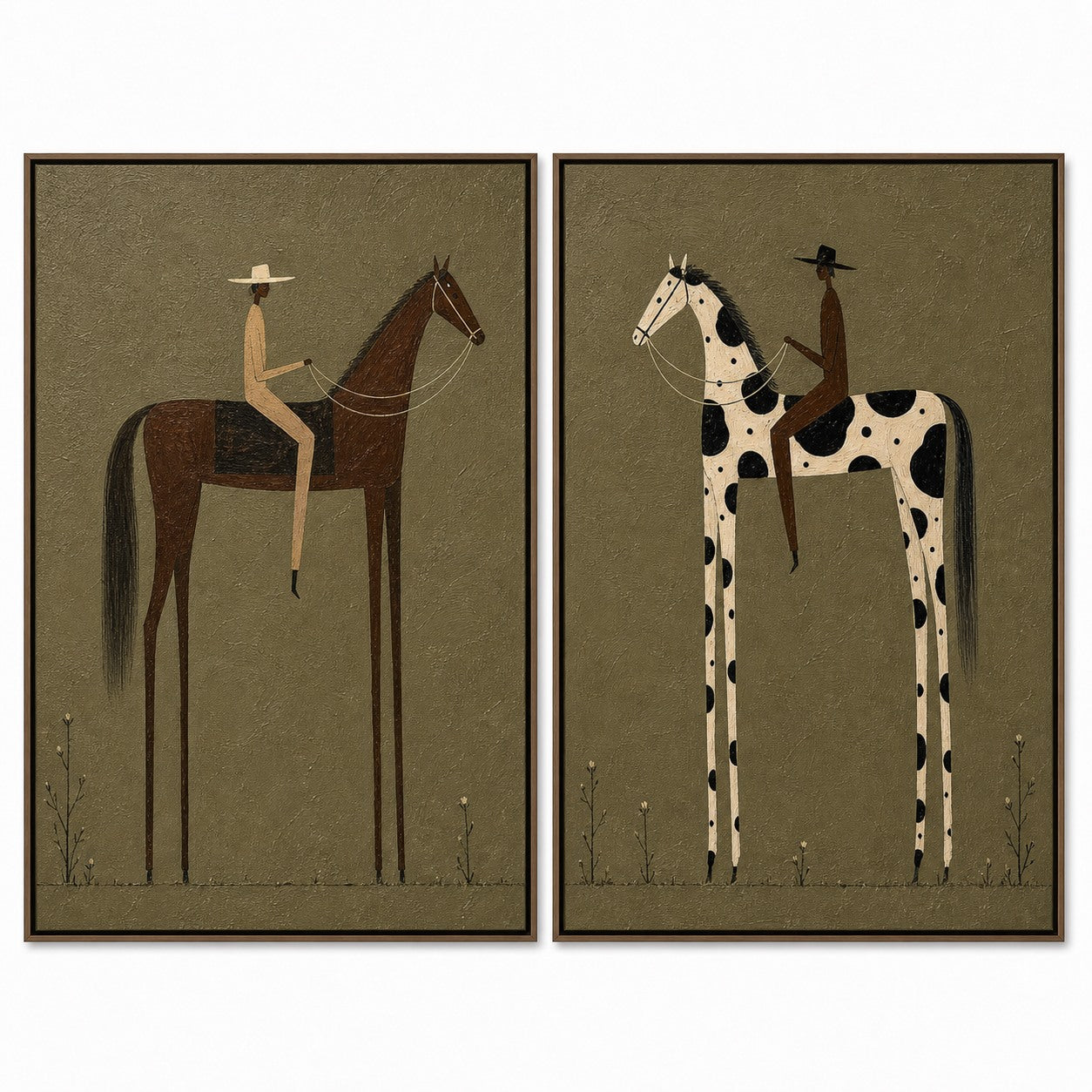 Prairie Pair - Hand-Painted Western Horse Diptych Wall Art
