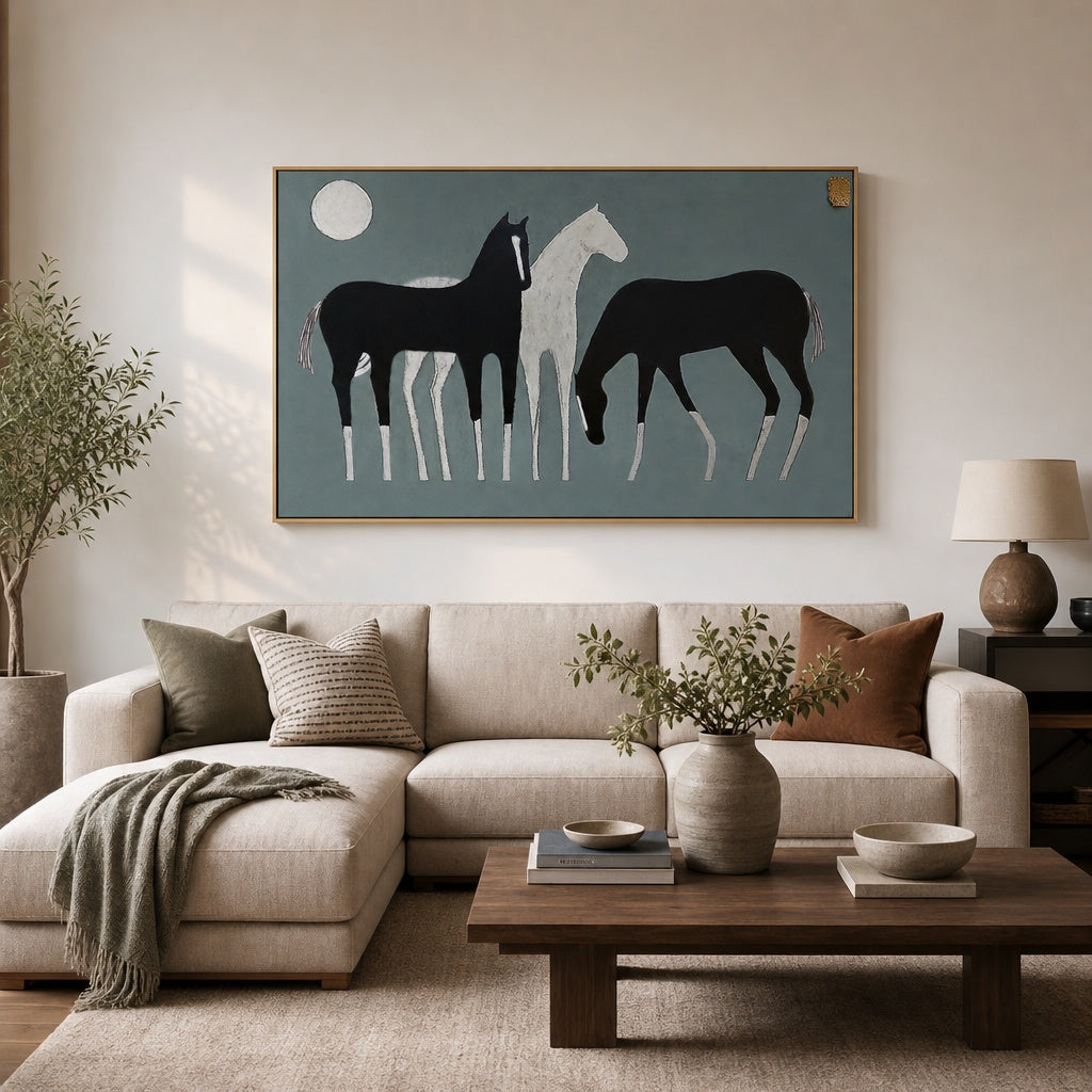 Black and White Horse Silhouette Painting