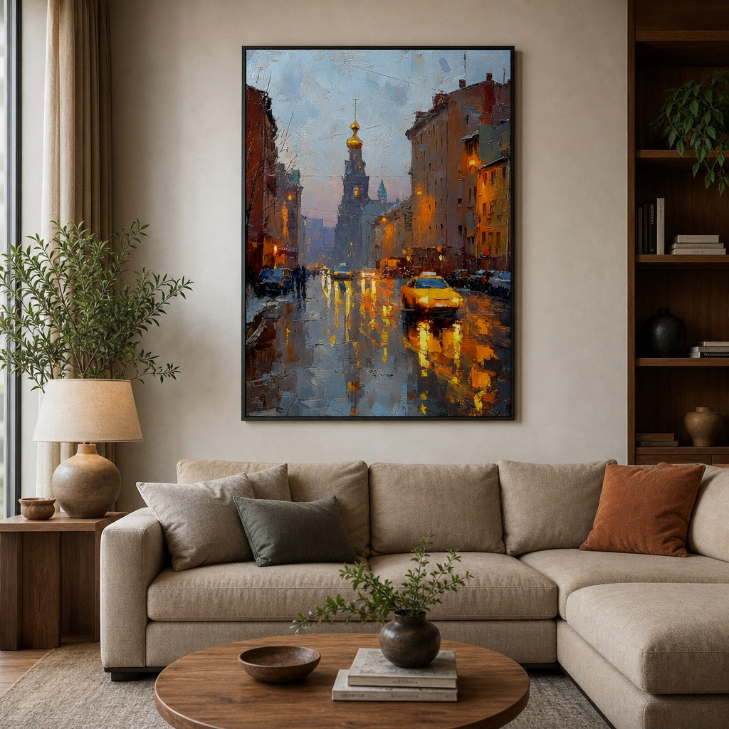 Rainy City Evening Glow