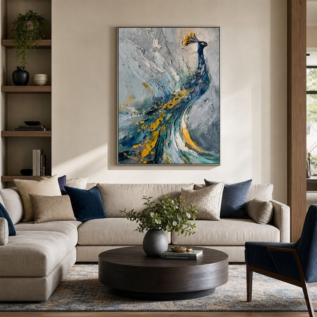 Blue Peacock Textured Abstract Painting