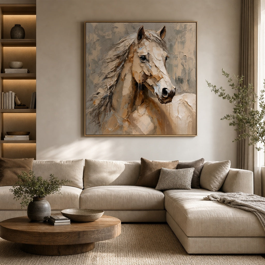 White Horse Textured Equestrian Painting