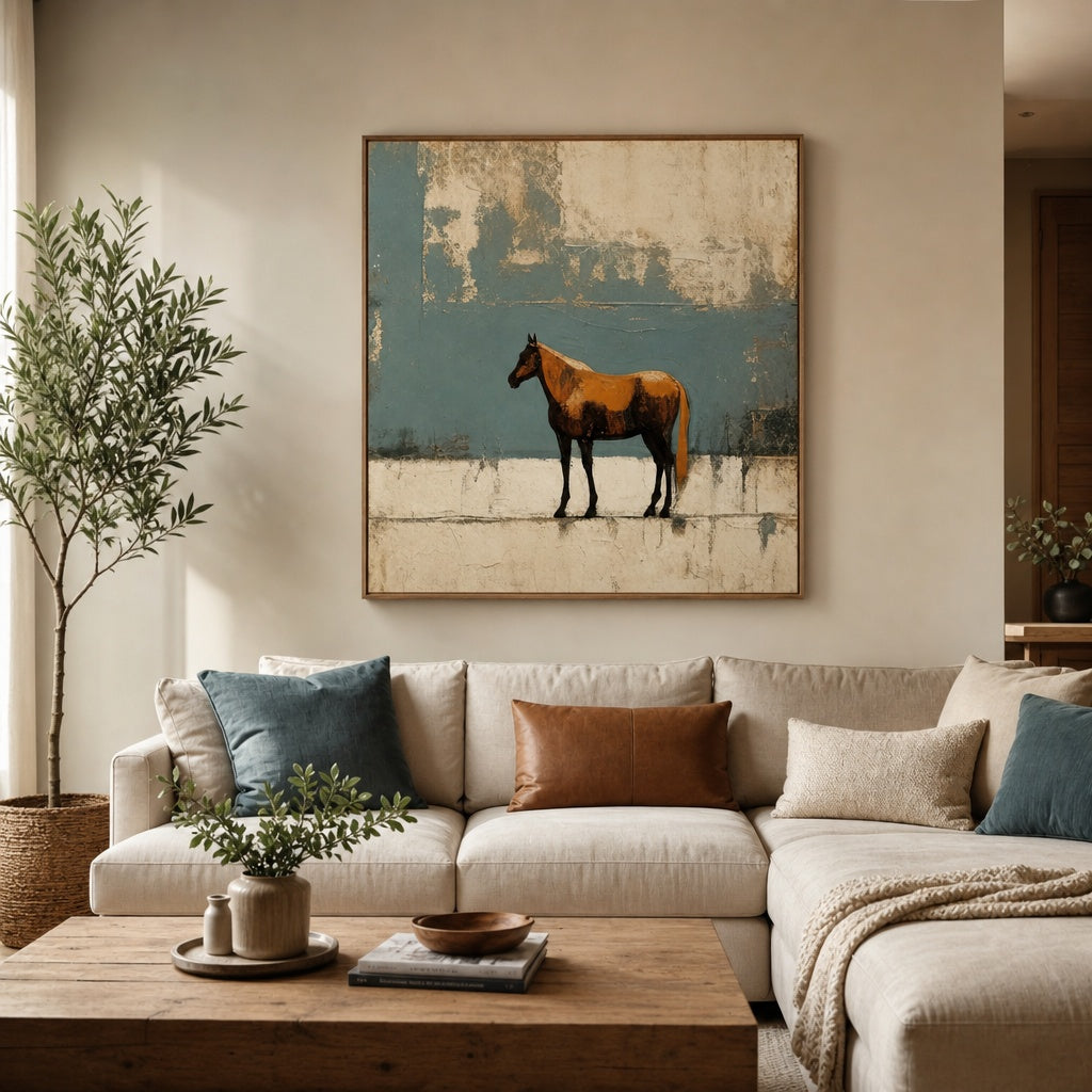 Lonely Horse Minimalist Landscape Painting