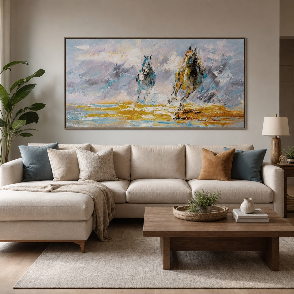 Running Horses Coastal Landscape Painting