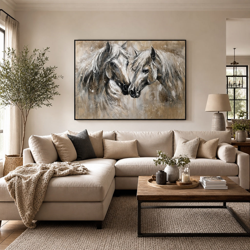 White Horse Couple Portrait Painting