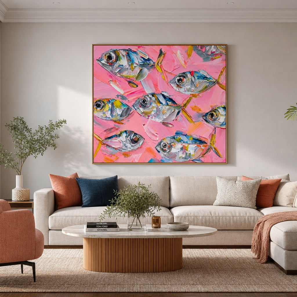 Pink Ocean Fish Abstract Painting