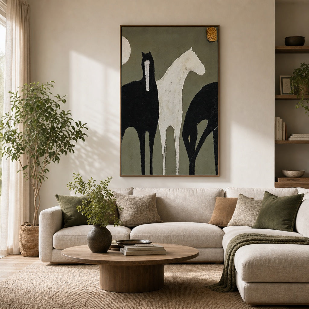 Black and White Horse Silhouette Painting