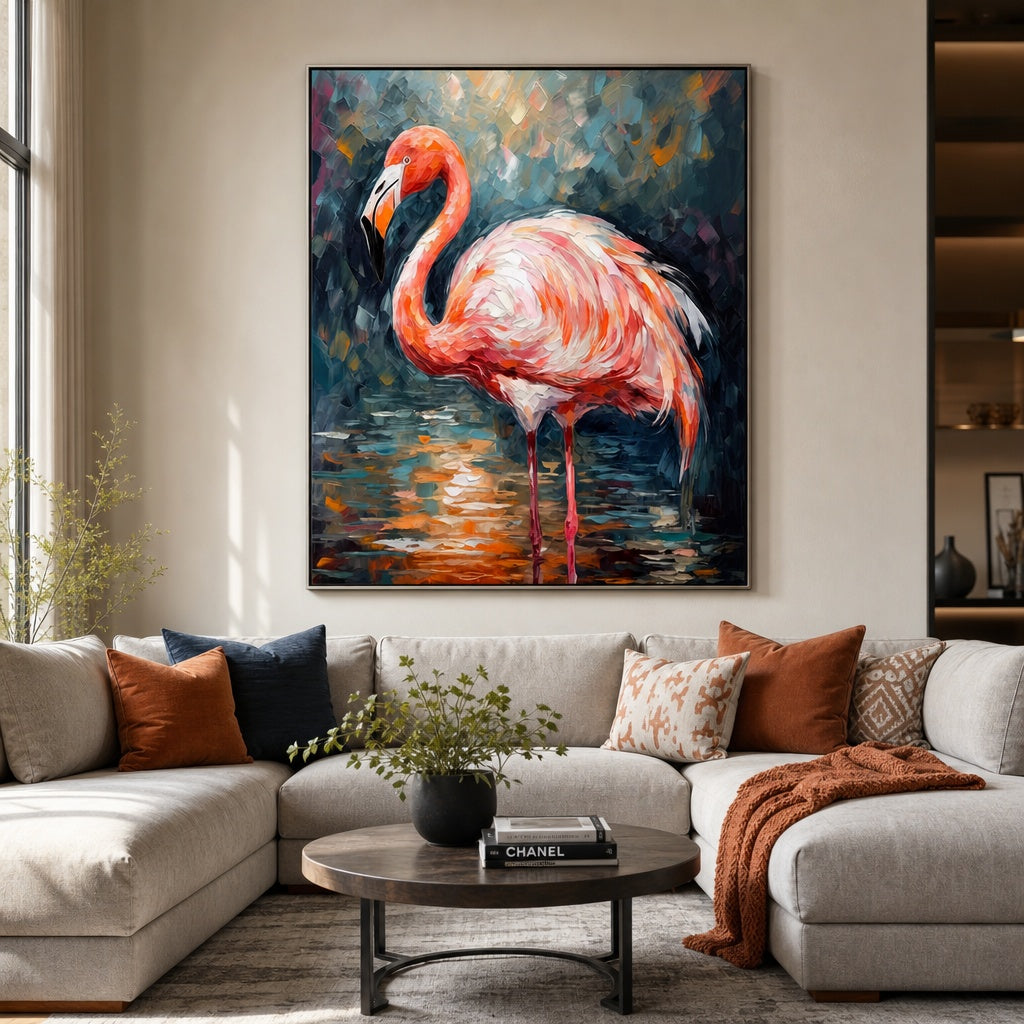 Pink Flamingo Coastal Bird Painting
