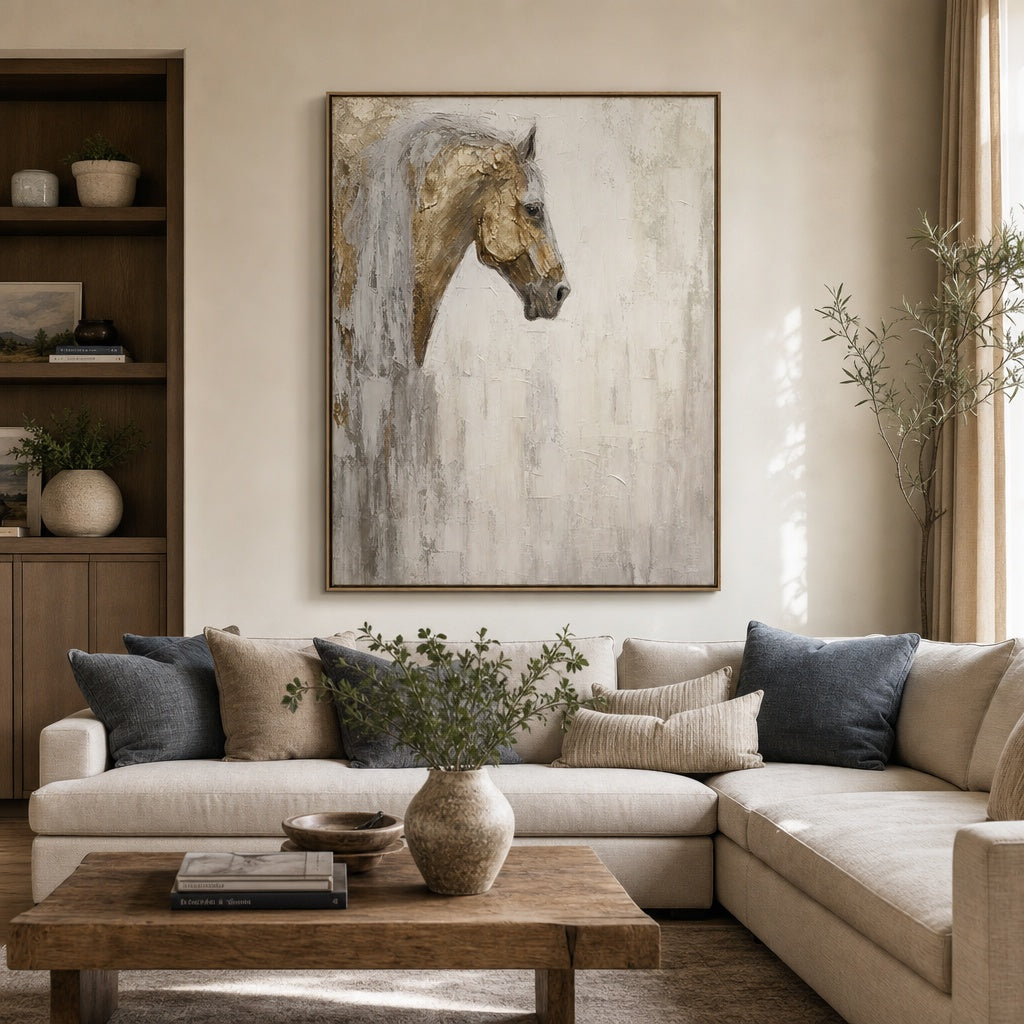 White Horse Minimalist Portrait Painting