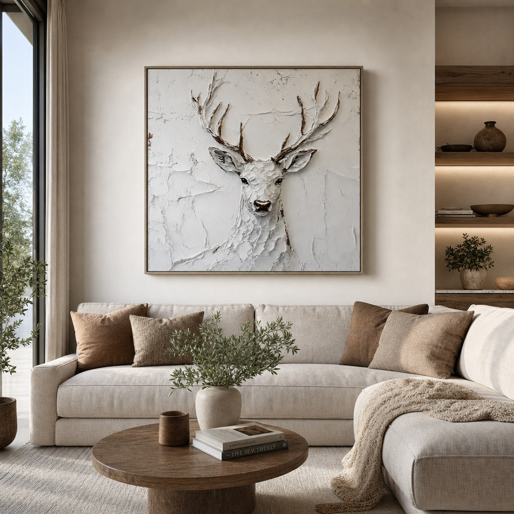 Textured White Deer Portrait