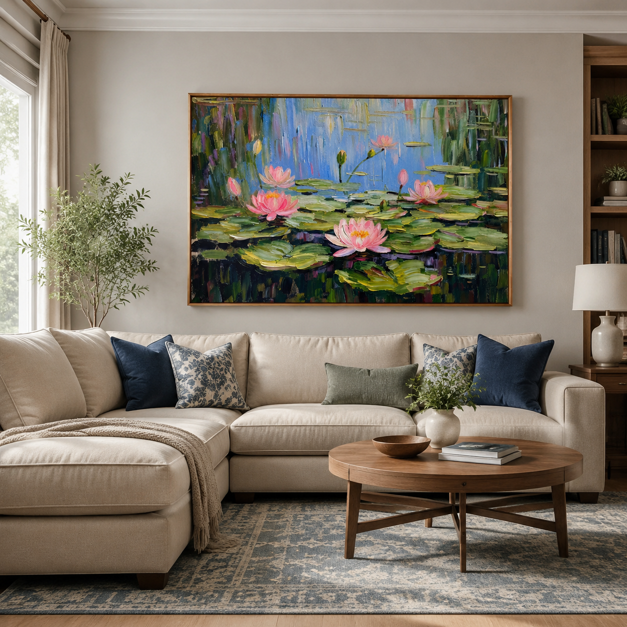 Pink Lotus Pond – Impressionist Floral Landscape Painting