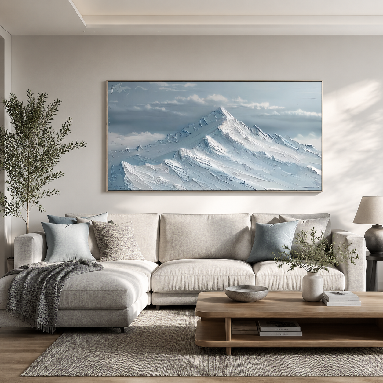 Blue Snow Mountain Peaks – Textured Alpine Landscape Painting