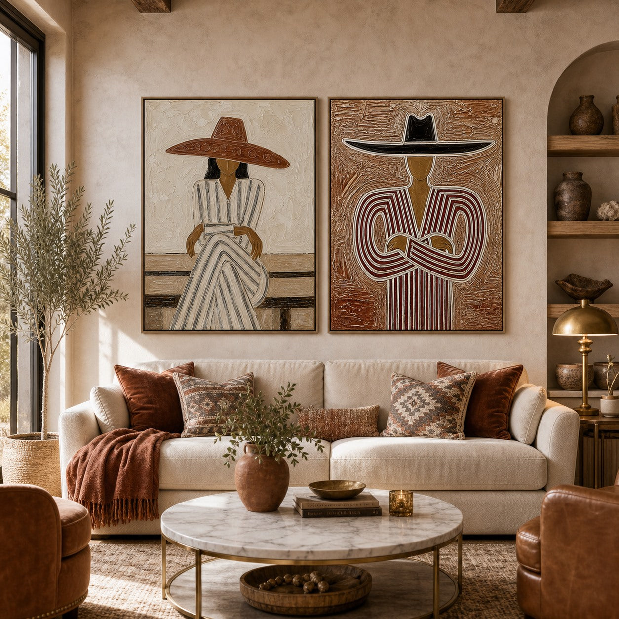 Desert Duo - Hand-Painted Western Portrait Diptych Wall Art