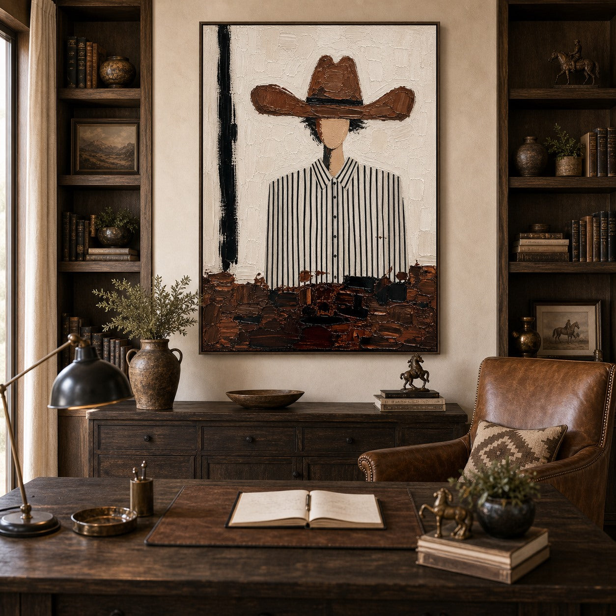 Striped Cowboy - Hand-Painted Western Portrait Wall Art