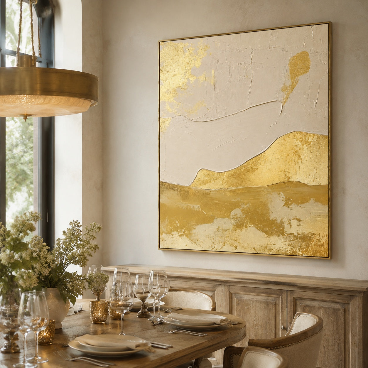 Golden Serenity Flow – Neutral Gold Abstract Textured Painting