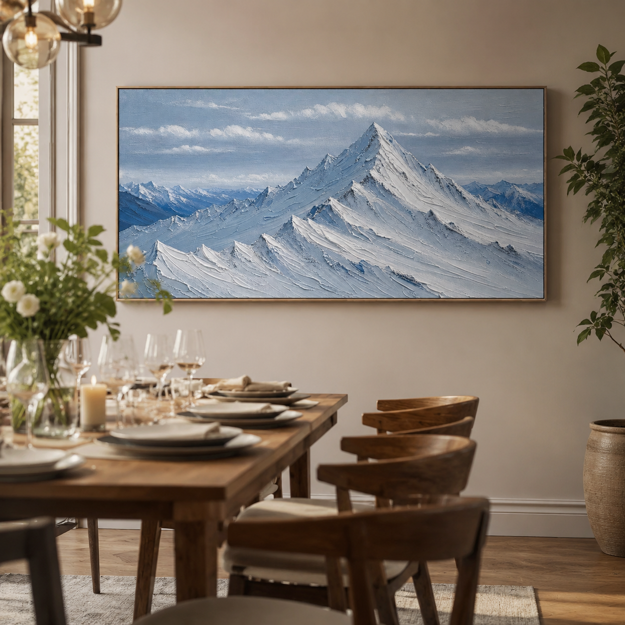 Alpine Stillness – Blue Textured Mountain Landscape Painting