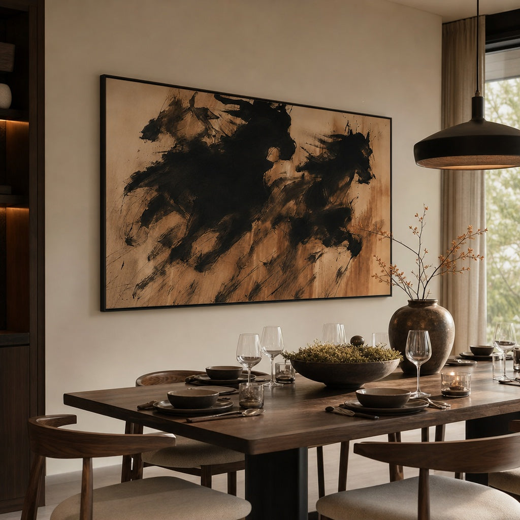 Black Abstract Horse Texture Painting