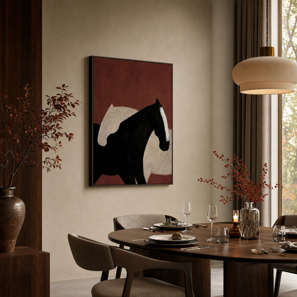 Black and White Horse Abstract Painting