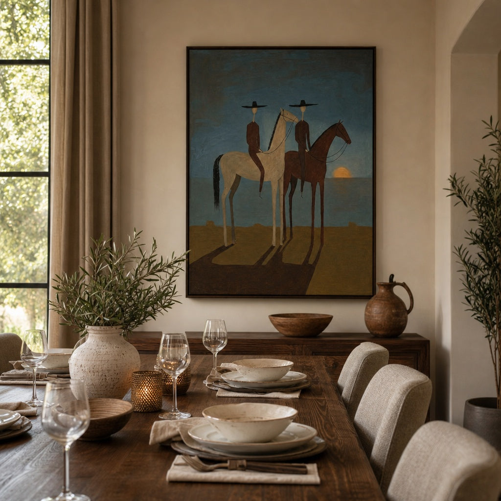Vintage Horse Riders Sunset Painting