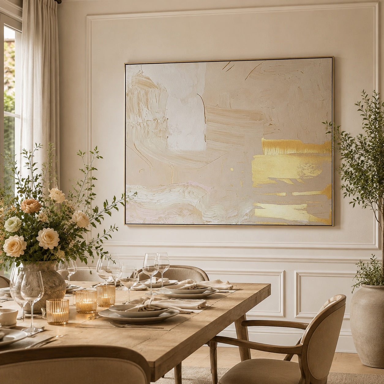 Golden Blush Harmony – Neutral Pink and Gold Abstract Painting