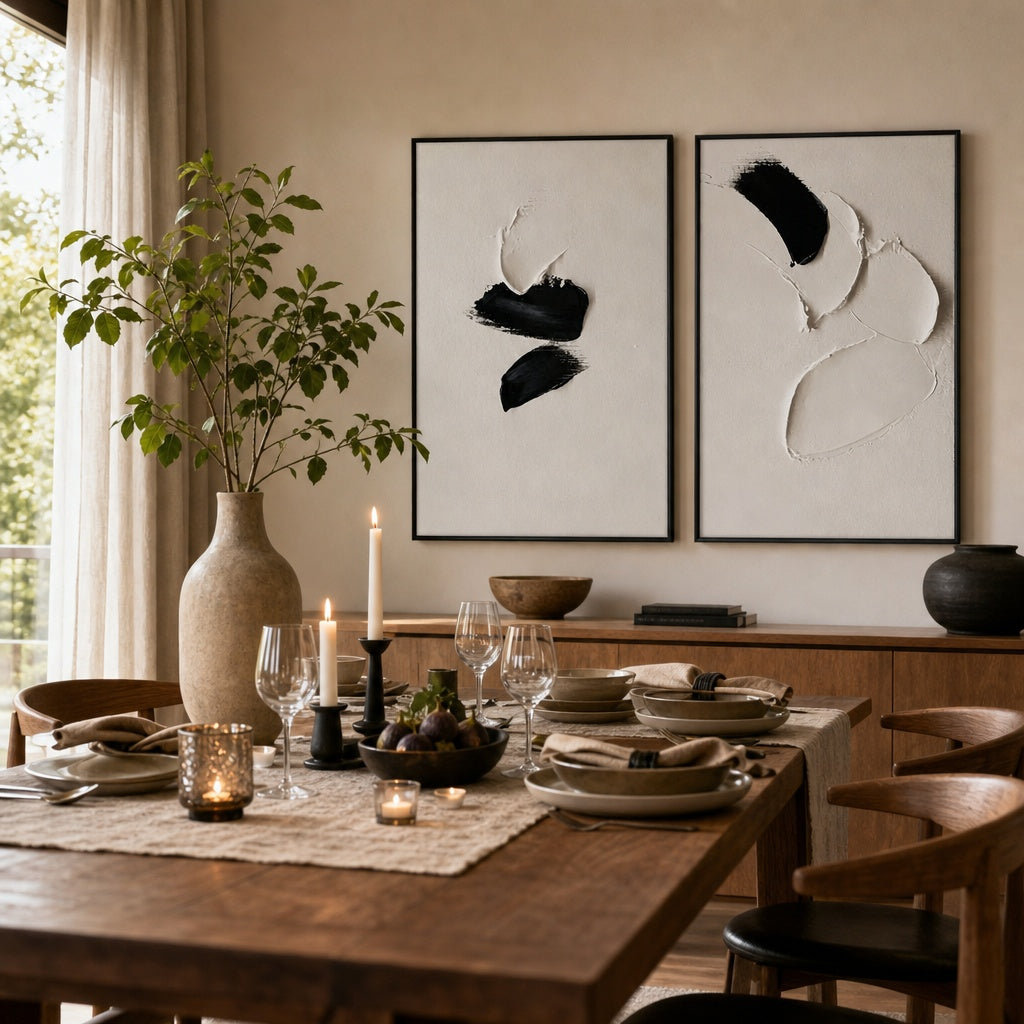 Monochrome Organic Gesture Diptych