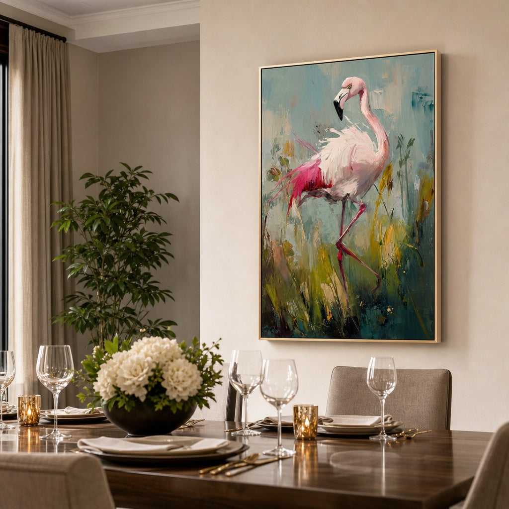 Pink Flamingo Coastal Bird Painting
