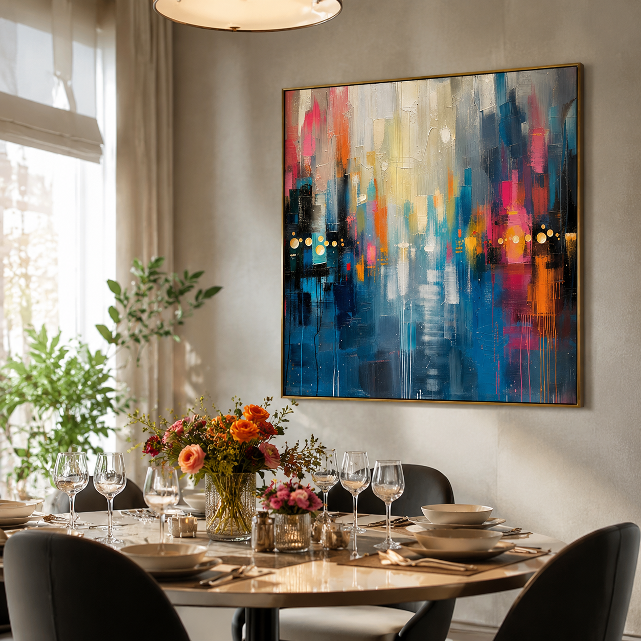 Vibrant City Lights – Colorful Abstract Cityscape Painting