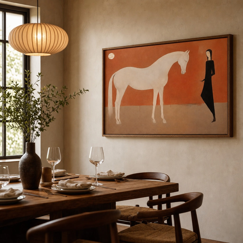White Horse Minimalist Abstract Painting