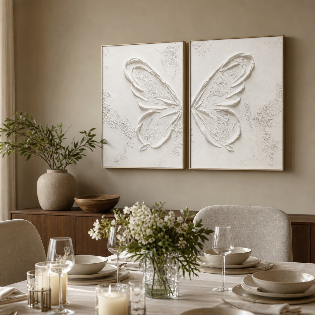 White Butterfly Relief Texture Painting