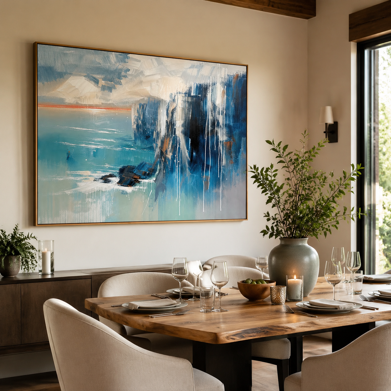 Azure Coastal Cliffs – Blue Abstract Seascape Painting