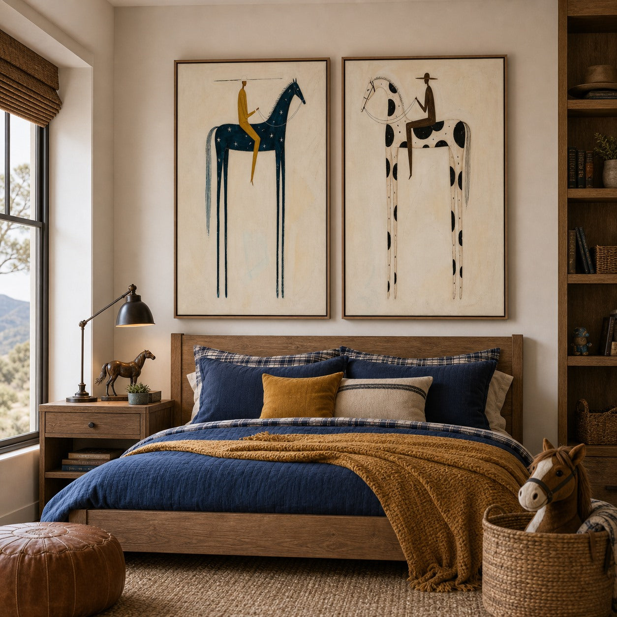 Twin Riders - Hand-Painted Western Horse Diptych Wall Art