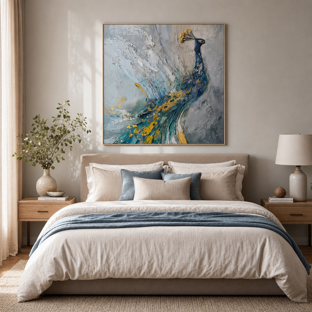 Blue Peacock Textured Abstract Painting