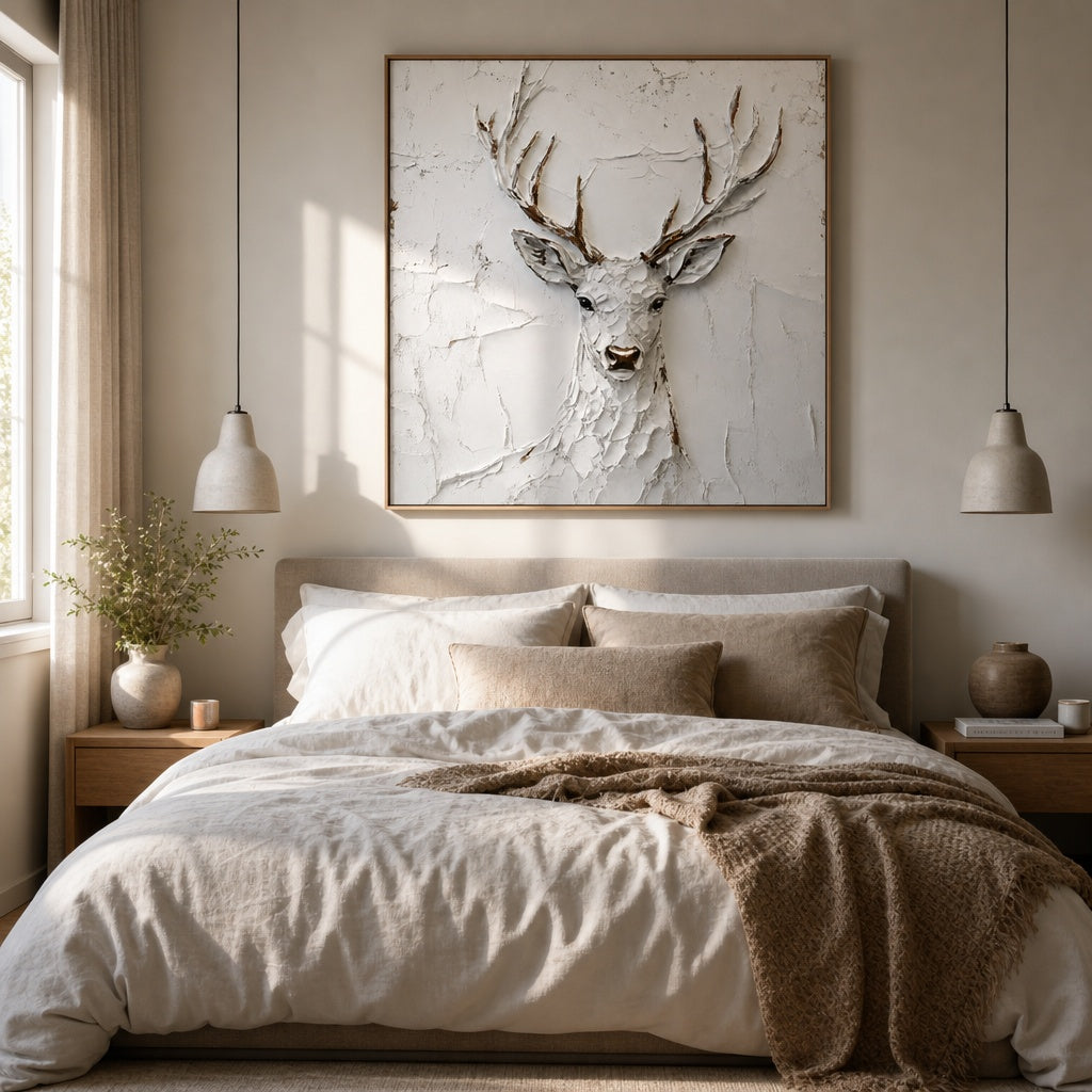 Textured White Deer Portrait