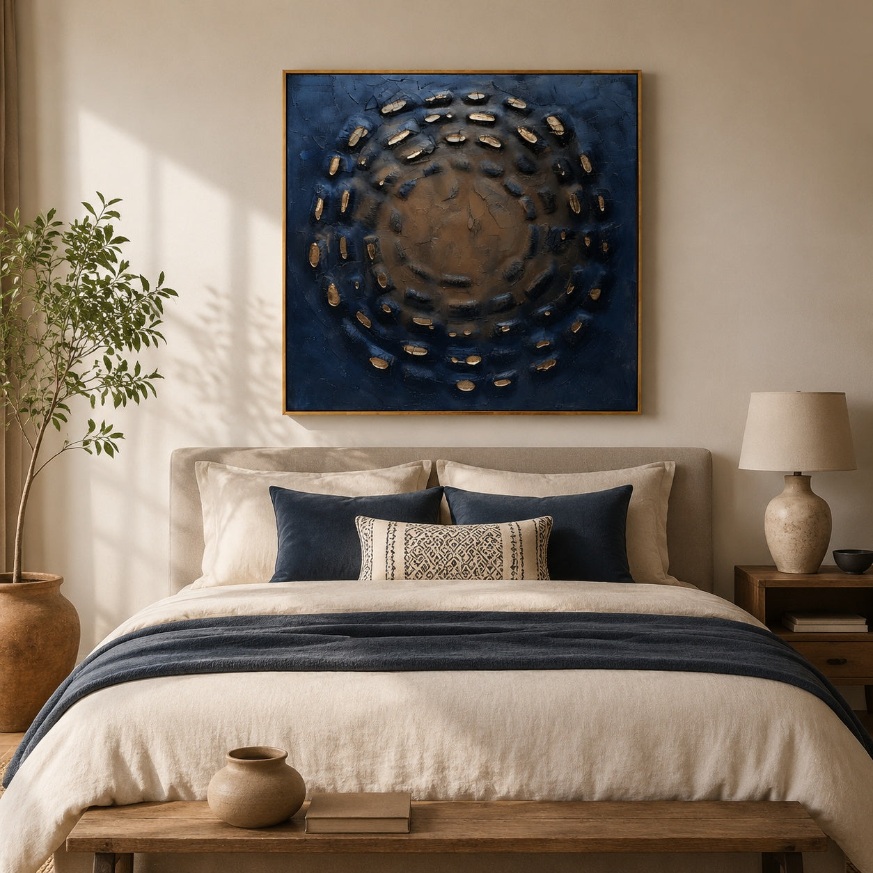 Celestial Stone Spiral – Blue and Brown Textured Abstract Painting