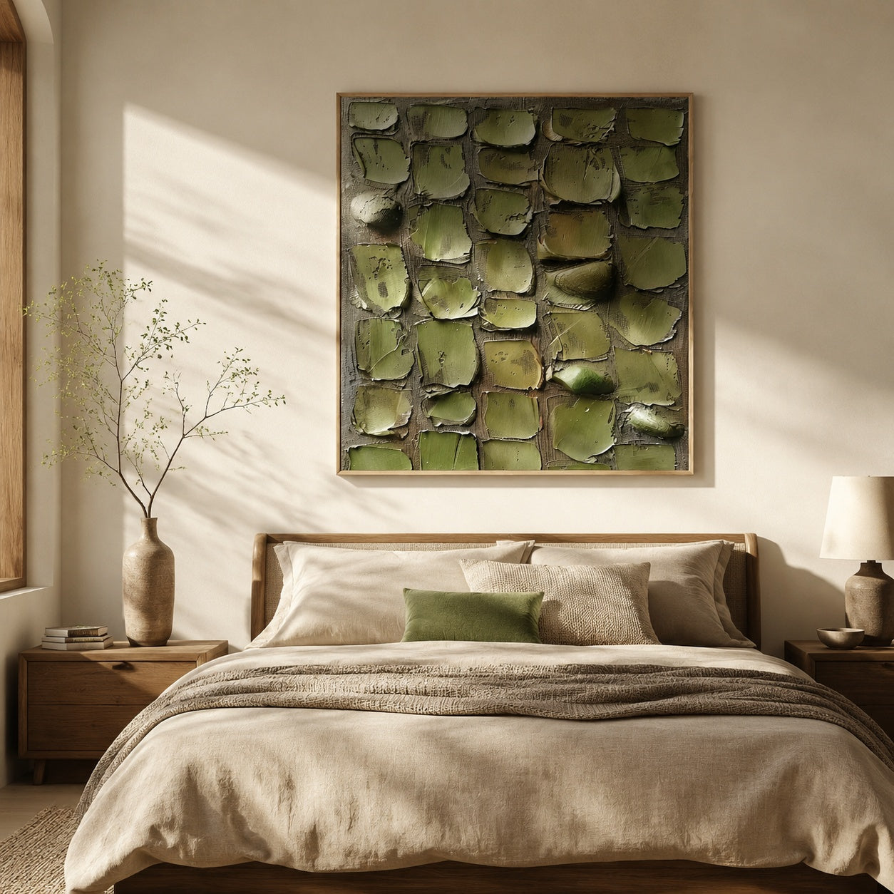 Olive Stone Mosaic – Green Textured Abstract Painting