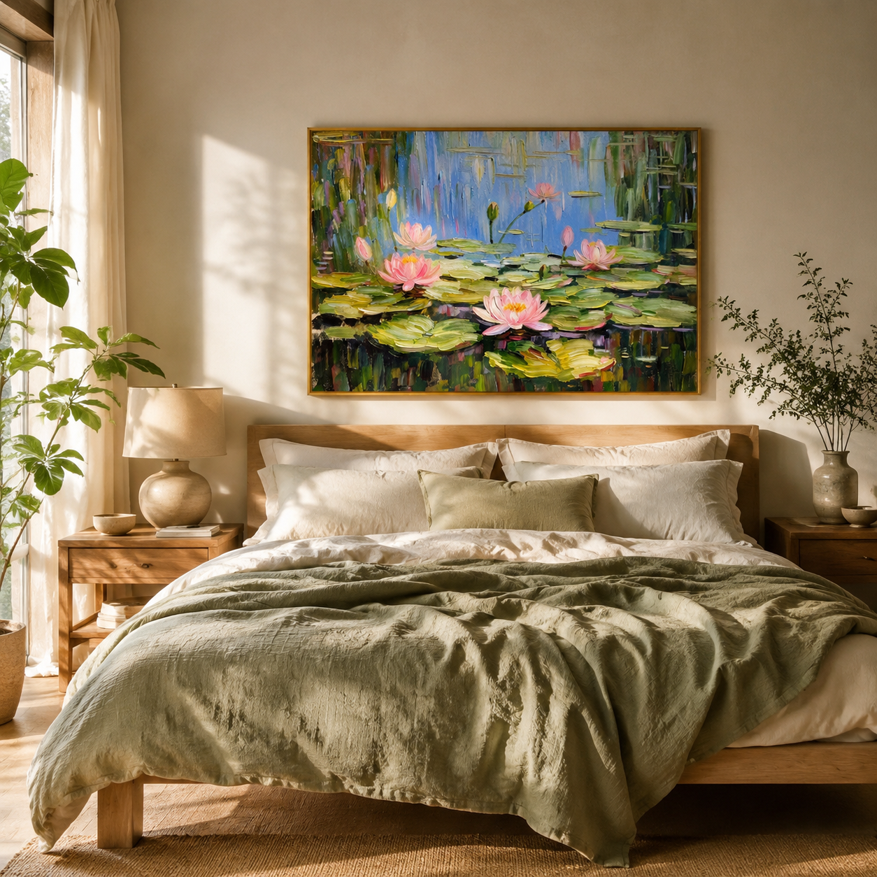 Pink Lotus Pond – Impressionist Floral Landscape Painting