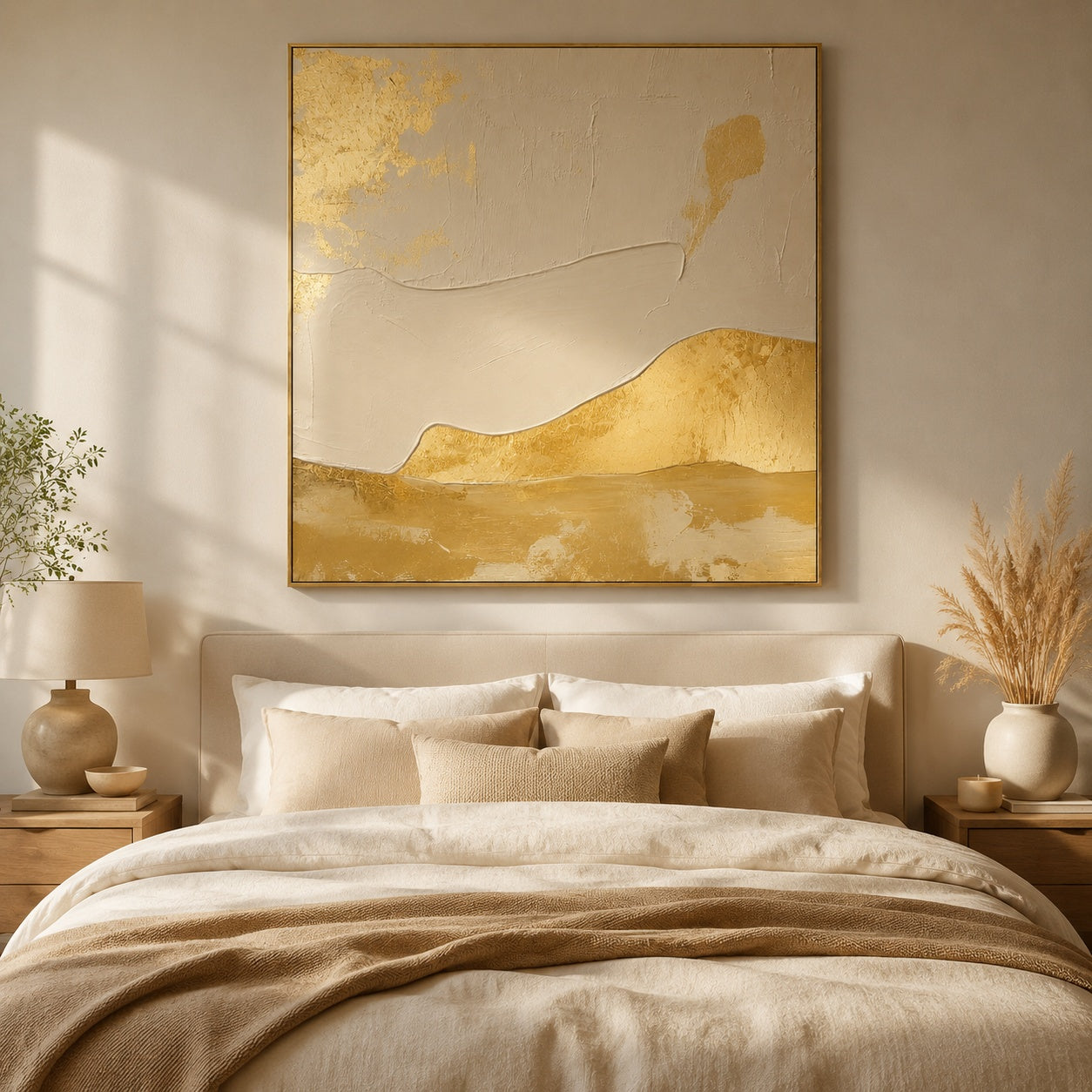 Golden Serenity Flow – Neutral Gold Abstract Textured Painting