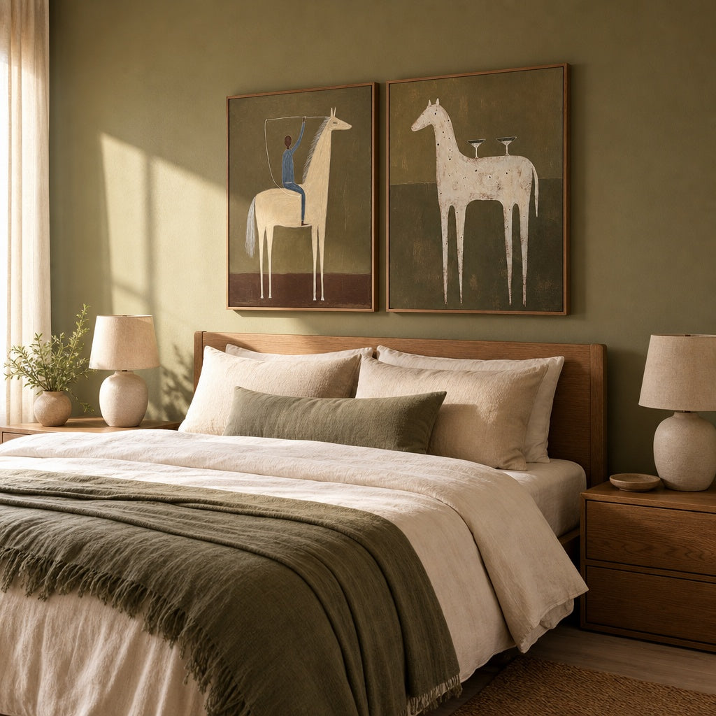 Minimalist Horse Duo Bohemian Painting