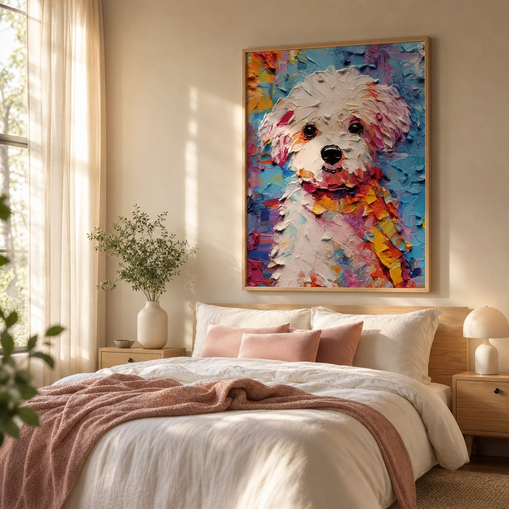 Colorful White Puppy Portrait Painting