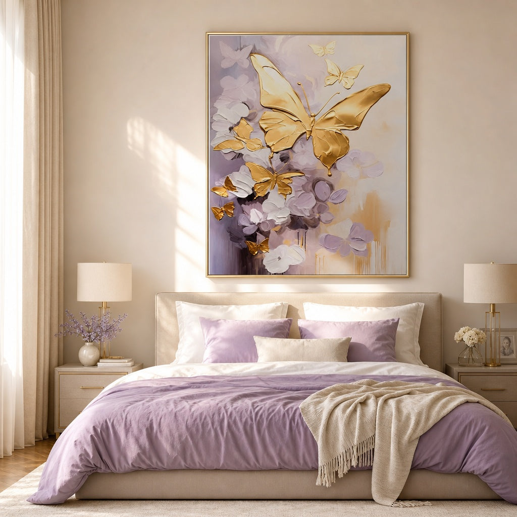 Golden Butterfly Floral Abstract Painting