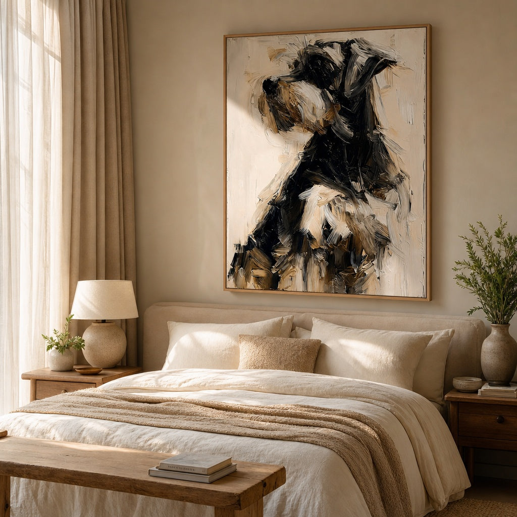 Black and White Dog Textured Portrait Painting