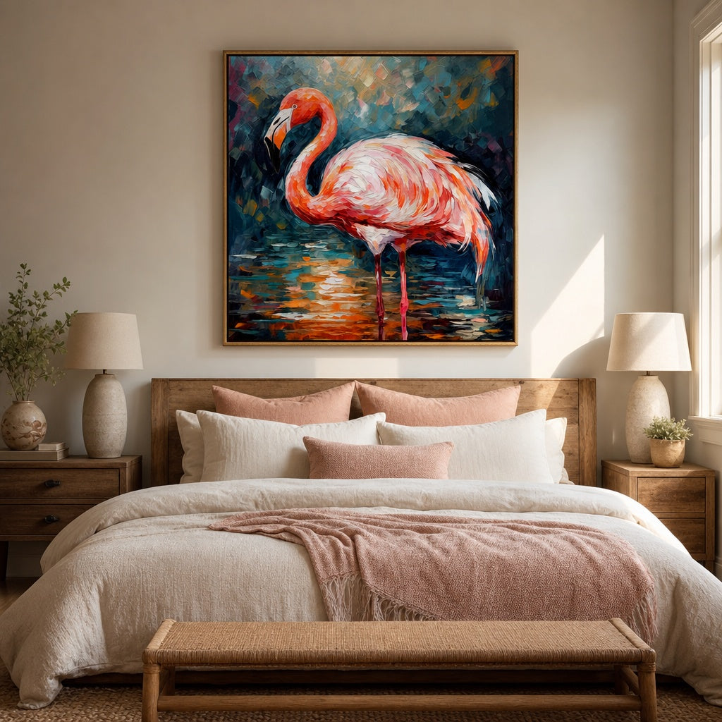 Pink Flamingo Coastal Bird Painting