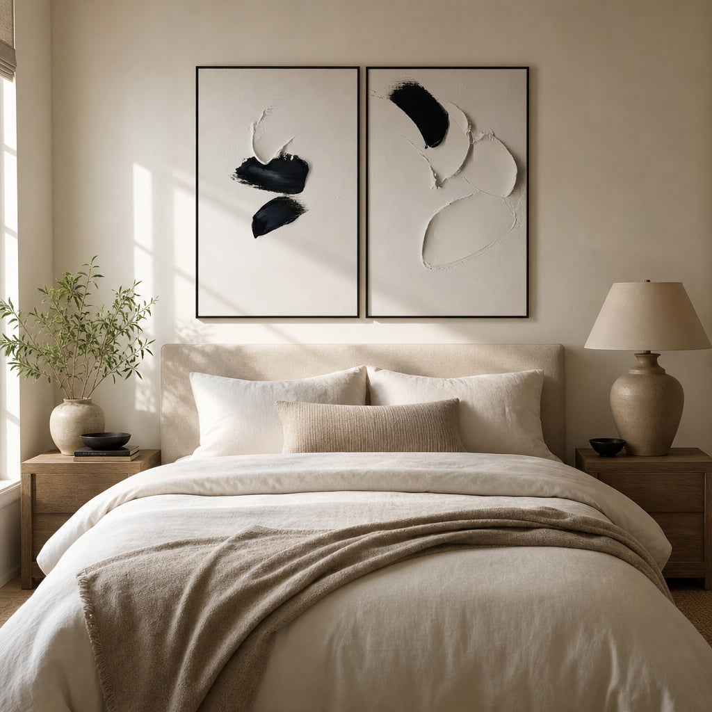 Monochrome Organic Gesture Diptych