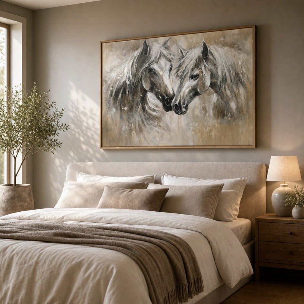 White Horse Couple Portrait Painting
