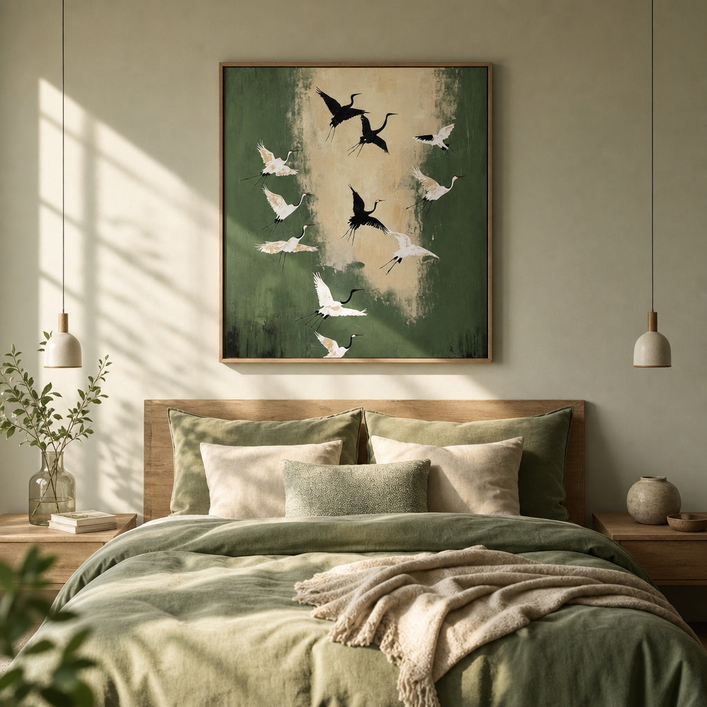 Flying Cranes Nature Landscape Painting