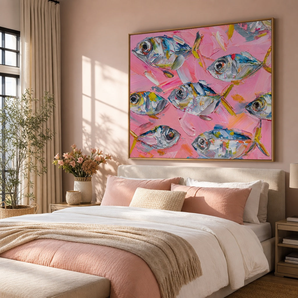 Pink Ocean Fish Abstract Painting