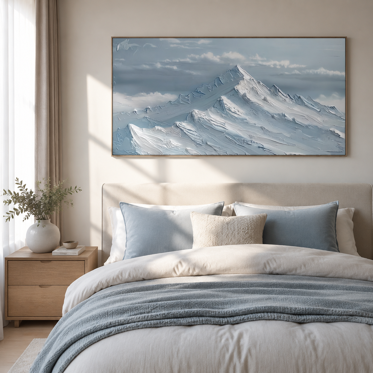 Blue Snow Mountain Peaks – Textured Alpine Landscape Painting