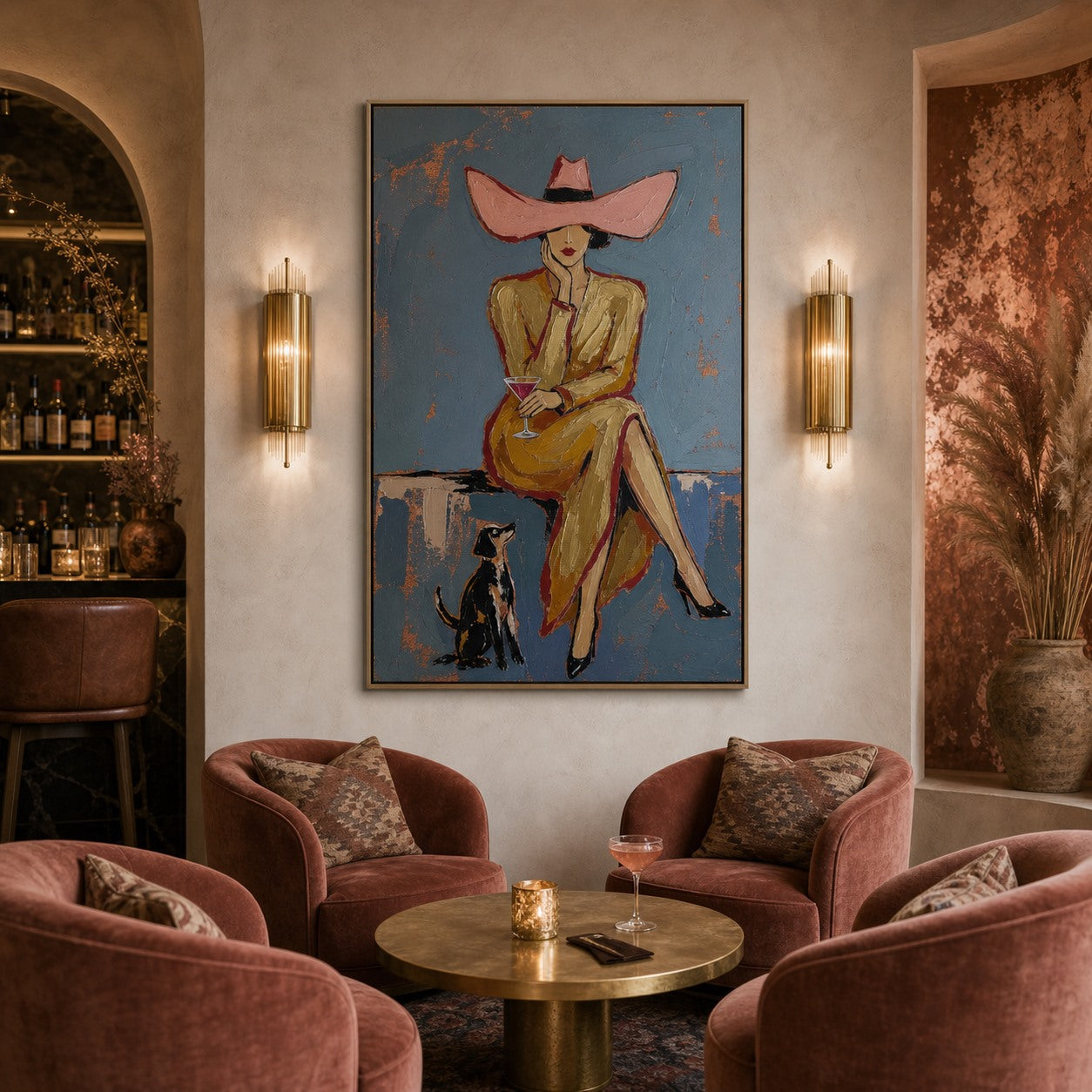 Rose Hat Muse - Hand-Painted Western Fashion Wall Art
