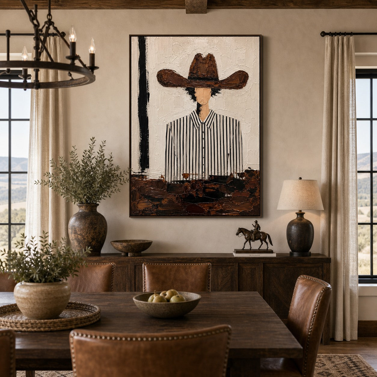 Striped Cowboy - Hand-Painted Western Portrait Wall Art